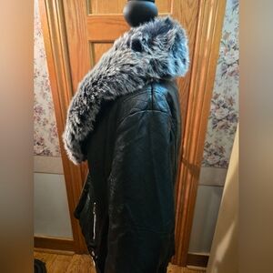 Faux Leather jacket with detachable faux fur collar